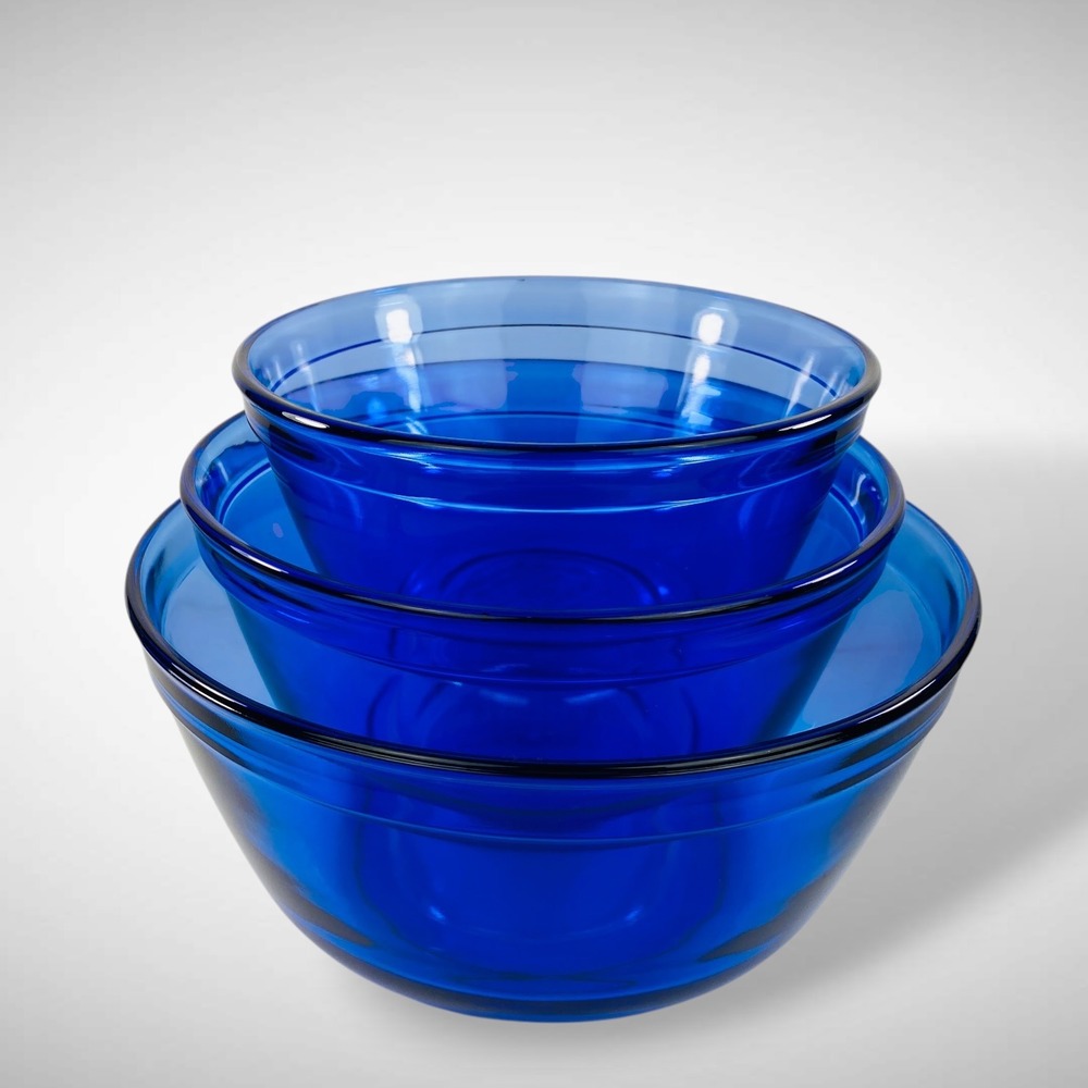 Anchor Hocking Cobalt Blue Nesting Mixing Bowls Set of 3 1.5 2.5 4 Qt 1980s 90s